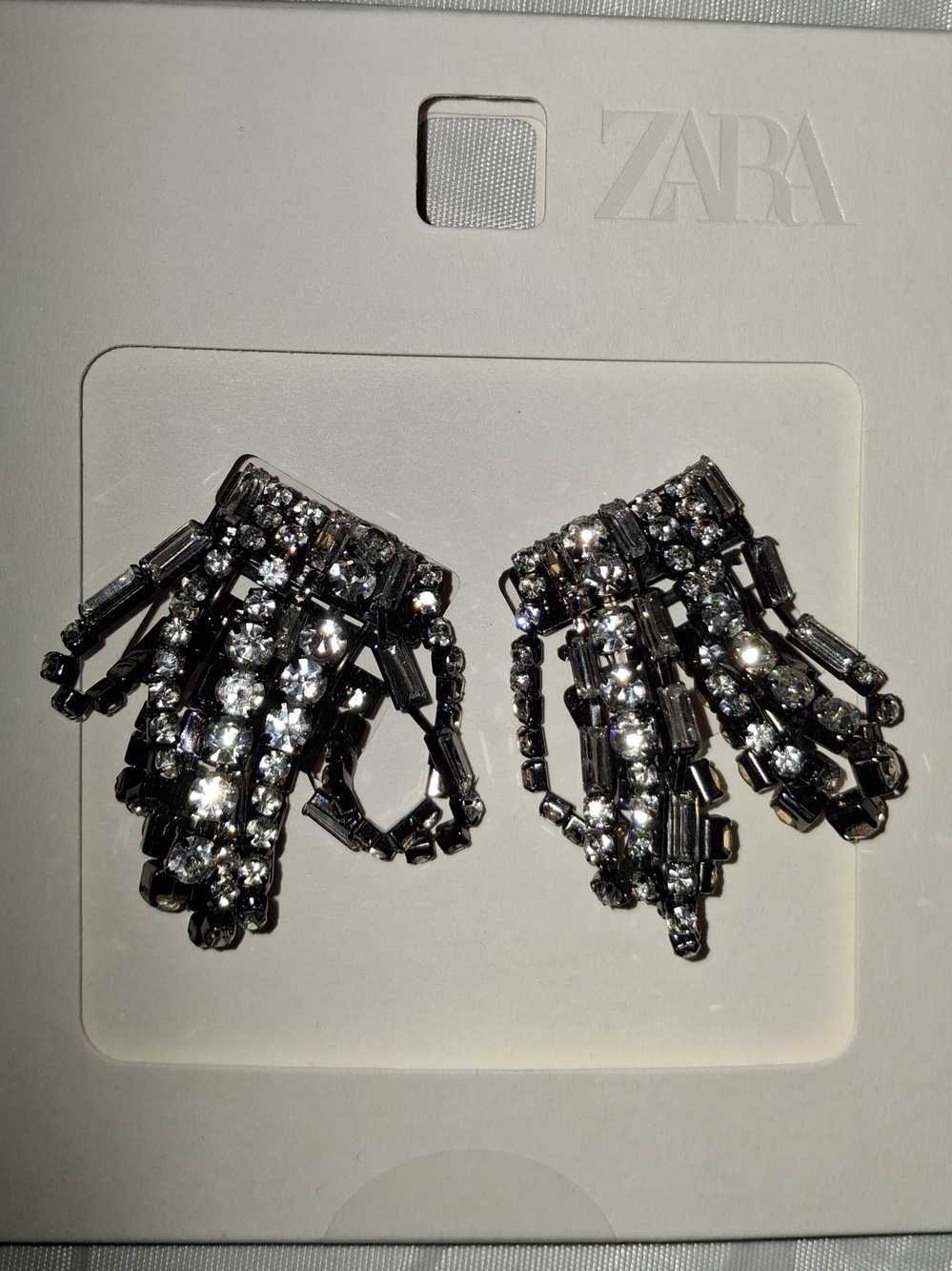 ZARA Black and Clear Crystal Cascade Clip-On Earrings